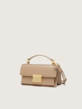 Small Venezia Bag in beige boarded leather with gold details