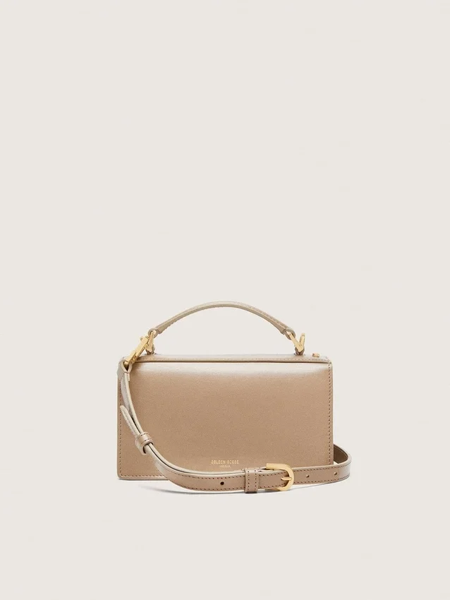 Small Venezia Bag in beige boarded leather with gold details
