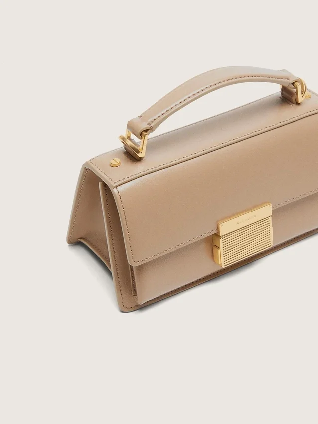 Small Venezia Bag in beige boarded leather with gold details