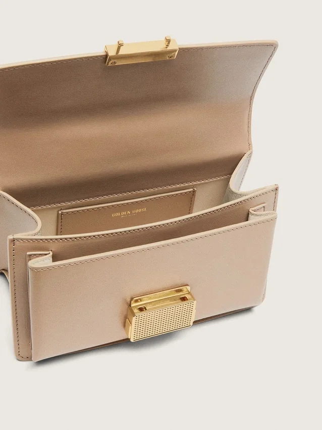 Small Venezia Bag in beige boarded leather with gold details