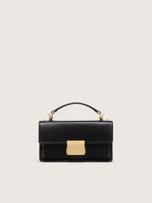 Small Venezia Bag in black boarded leather with gold details