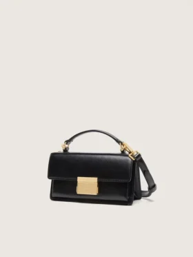 Small Venezia Bag in black boarded leather with gold details