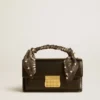 Small Venezia Bag in black boarded leather with silk scarf