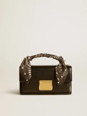 Small Venezia Bag in black boarded leather with silk scarf