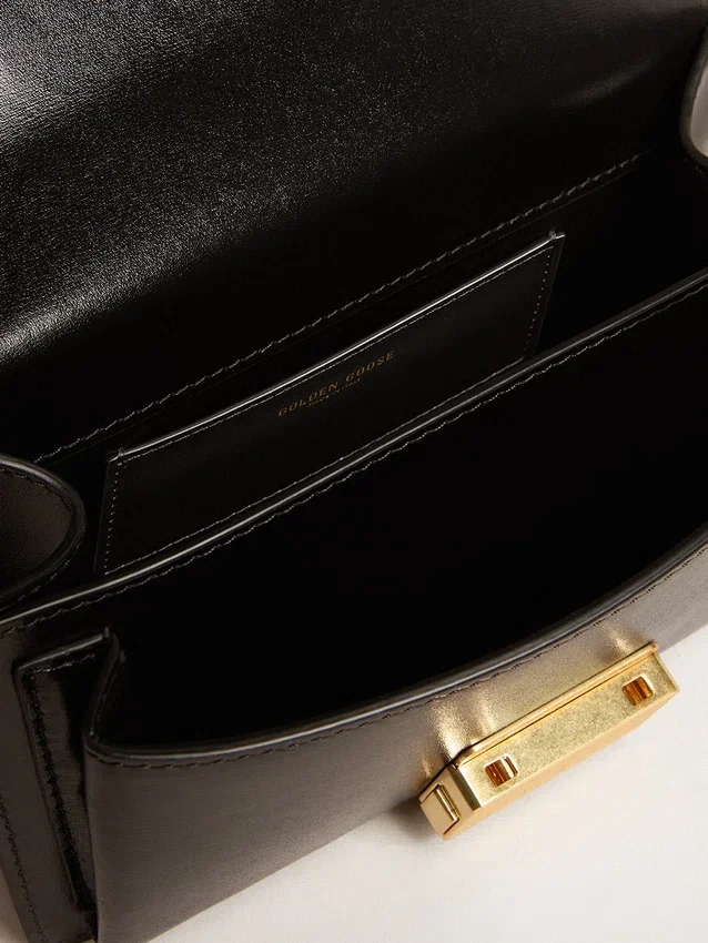 Small Venezia Bag in black boarded leather with silk scarf