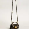 Small Venezia Bag in black boarded leather with silk scarf and charm