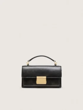 Small Venezia Bag in black distressed leather with gold details