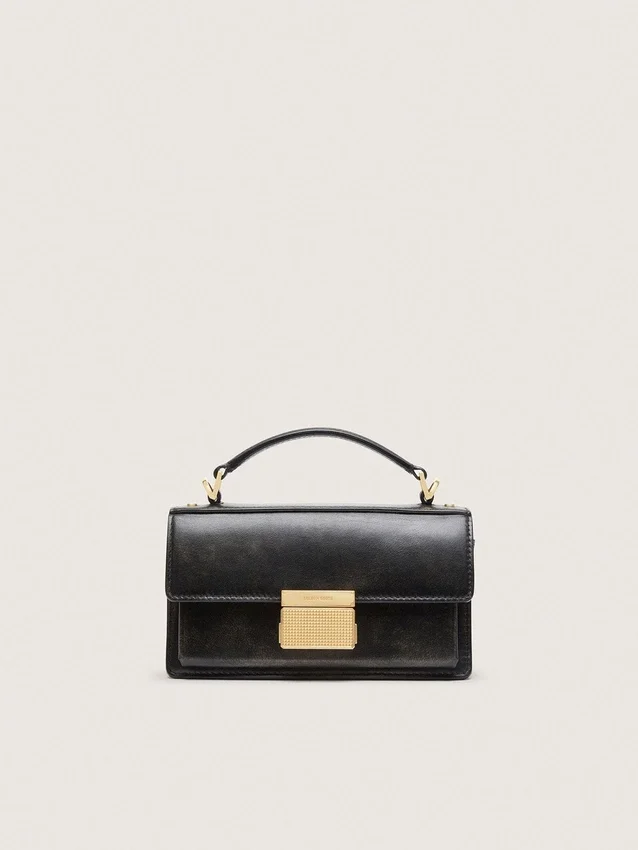 Small Venezia Bag in black distressed leather with gold details