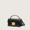 Small Venezia Bag in black distressed leather with gold details