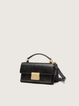 Small Venezia Bag in black distressed leather with gold details
