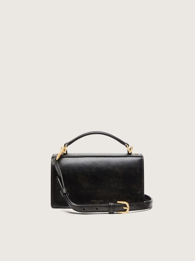 Small Venezia Bag in black distressed leather with gold details