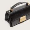 Small Venezia Bag in black distressed leather with gold details
