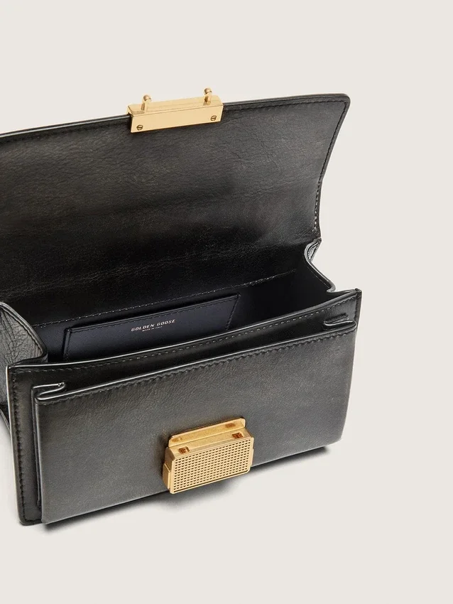 Small Venezia Bag in black distressed leather with gold details