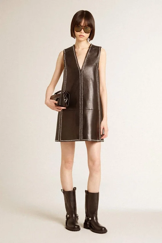 Small Venezia Bag in black metallic leather with black details