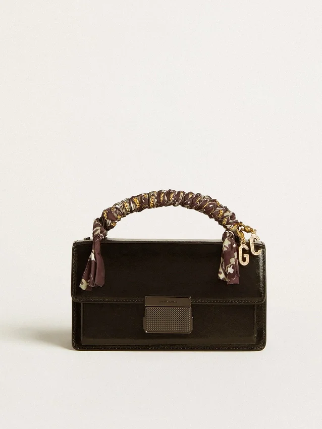Small Venezia Bag in black metallic leather with black details