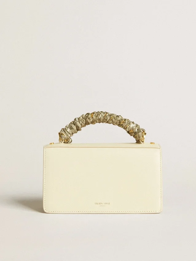 Small Venezia Bag in butter-colored boarded leather with braided scarf