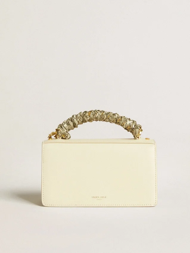 Small Venezia Bag in butter-colored boarded leather with braided scarf and double charm