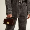 Small Venezia Bag in dark brown laminated leather with gold details
