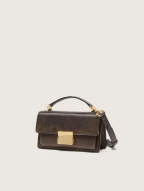 Small Venezia Bag in dark brown leather with gold buckle