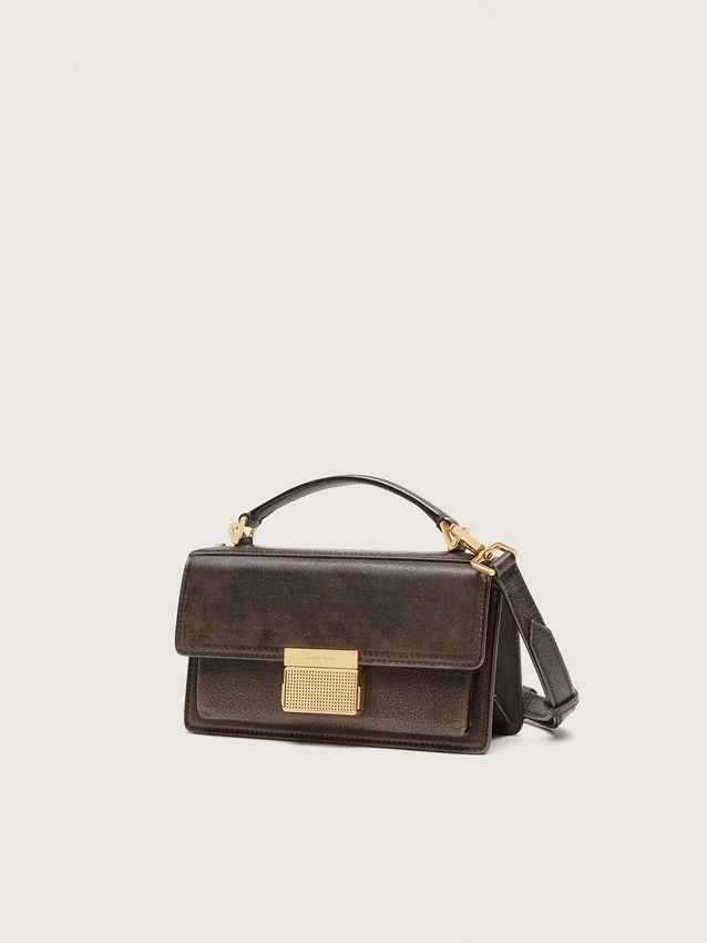 Small Venezia Bag in dark brown leather with gold buckle