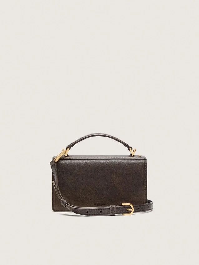 Small Venezia Bag in dark brown leather with gold buckle