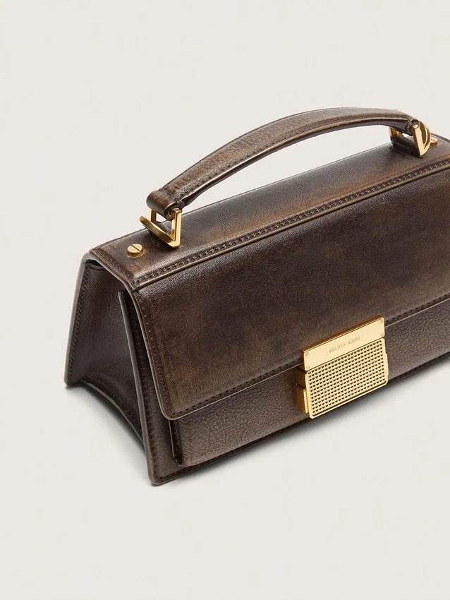 Small Venezia Bag in dark brown leather with gold buckle