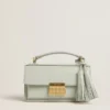 Small Venezia Bag in mineral-gray boarded leather with gold details