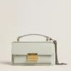 Small Venezia Bag in mineral-gray boarded leather with gold details