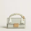 Small Venezia Bag in mineral-gray boarded leather with gold details