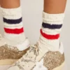 Socks in distressed-finish white cotton with red and navy stripes