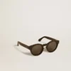 Square style Panthos sunglasses with black frame and lenses