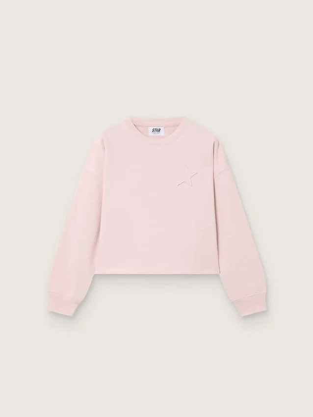 Star girls’ cropped sweatshirt in pink cotton with patch and logo