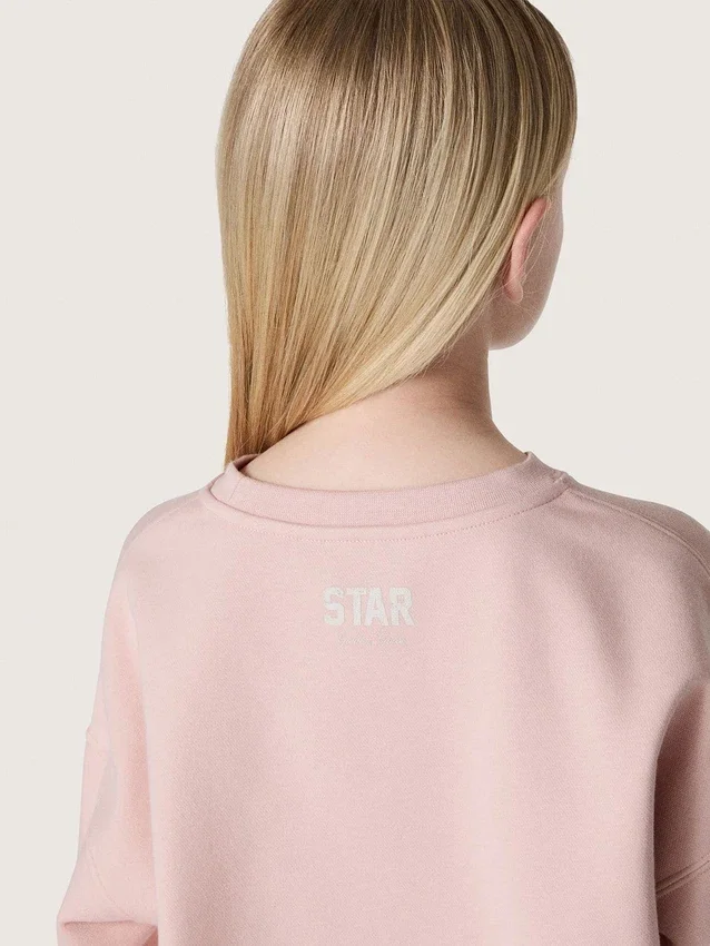 Star girls’ cropped sweatshirt in pink cotton with patch and logo