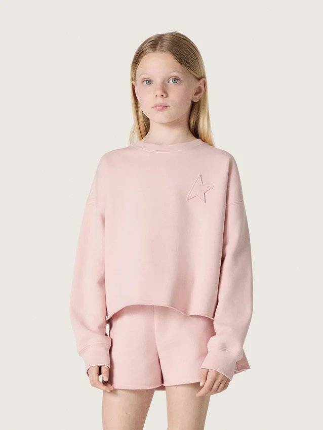 Star girls’ cropped sweatshirt in pink cotton with patch and logo