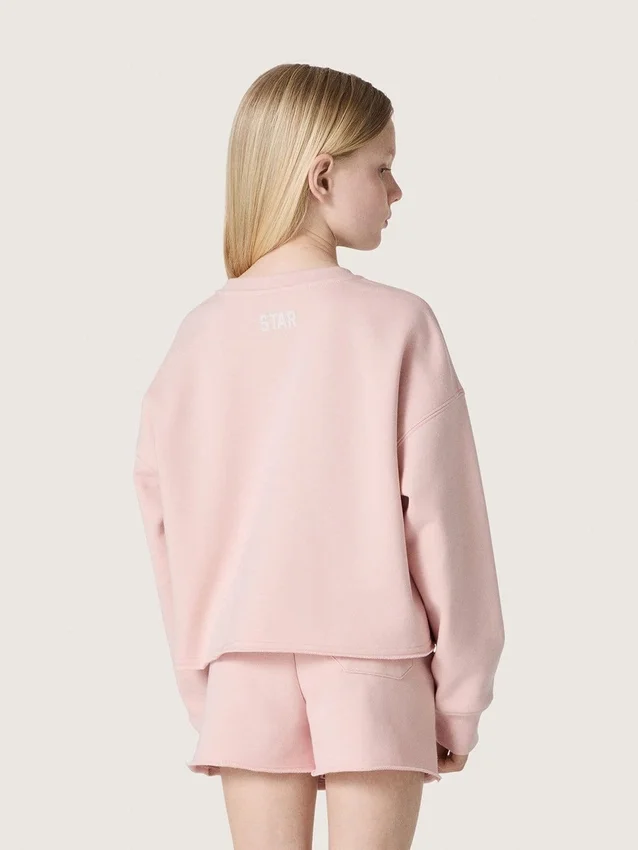 Star girls’ cropped sweatshirt in pink cotton with patch and logo