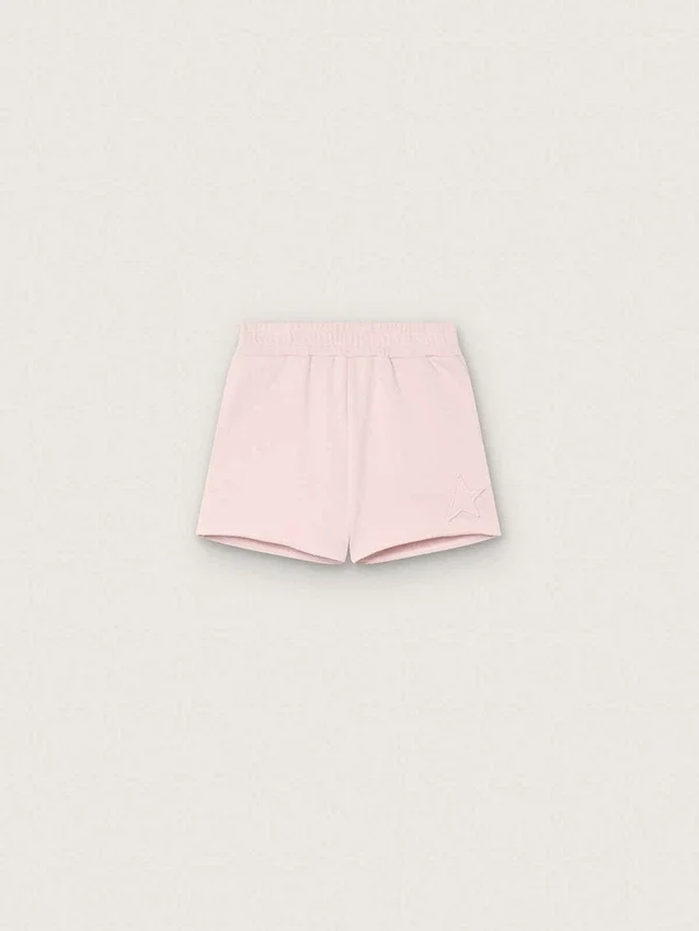 Star girls’ shorts in pink cotton with patch and logo