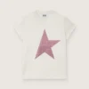 Star girls’ T-shirt in white cotton jersey with pink glitter star