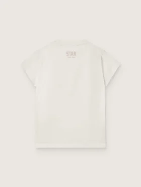 Star girls’ T-shirt in white cotton jersey with pink glitter star