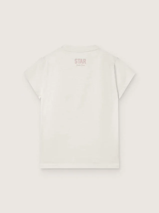 Star girls’ T-shirt in white cotton jersey with pink glitter star