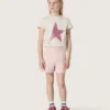 Star girls’ T-shirt in white cotton jersey with pink glitter star