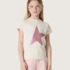 Star girls’ T-shirt in white cotton jersey with pink glitter star