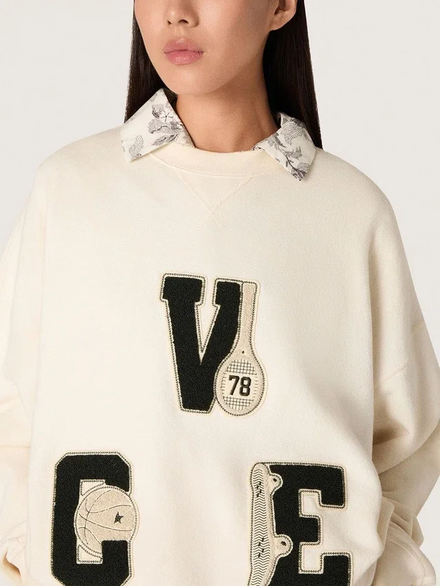 Star unisex cotton sweatshirt in vintage white with VCE embroidered patches