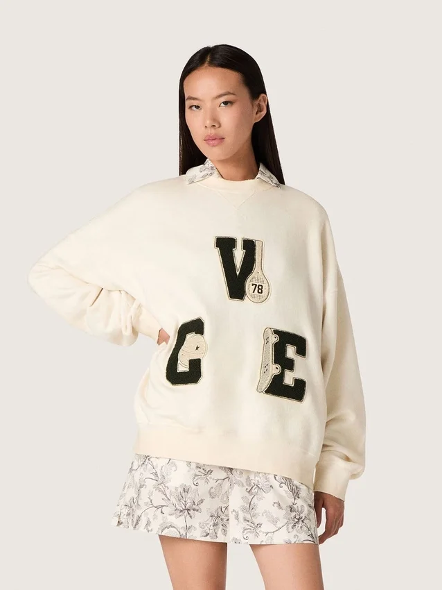 Star unisex cotton sweatshirt in vintage white with VCE embroidered patches
