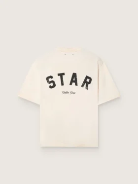 Star unisex cotton T-shirt in vintage white with black print on the back