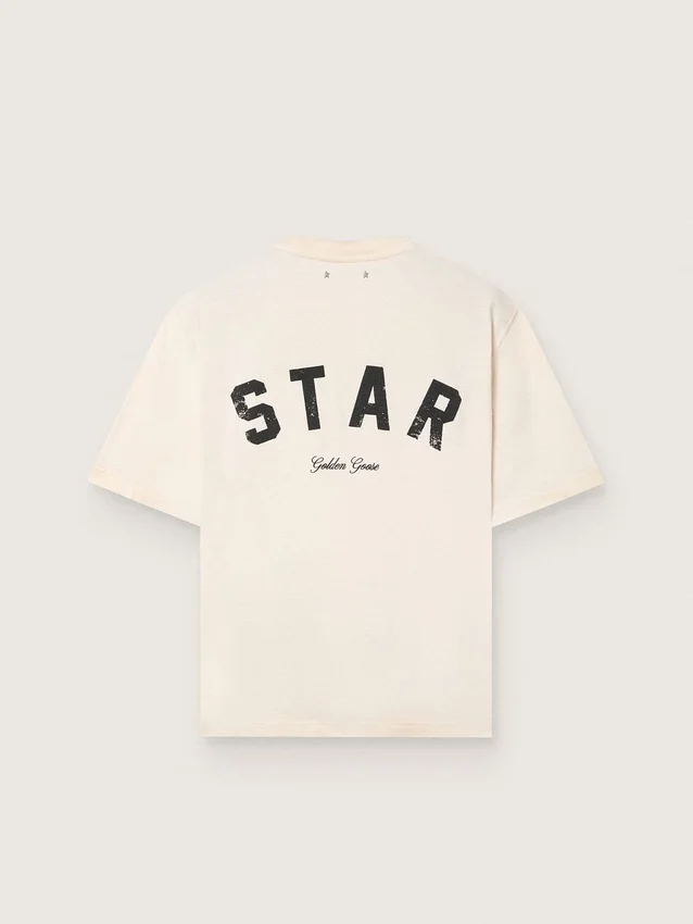 Star unisex cotton T-shirt in vintage white with black print on the back