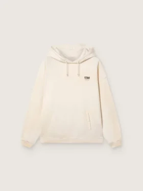 Star unisex hooded sweatshirt in white cotton with logo print
