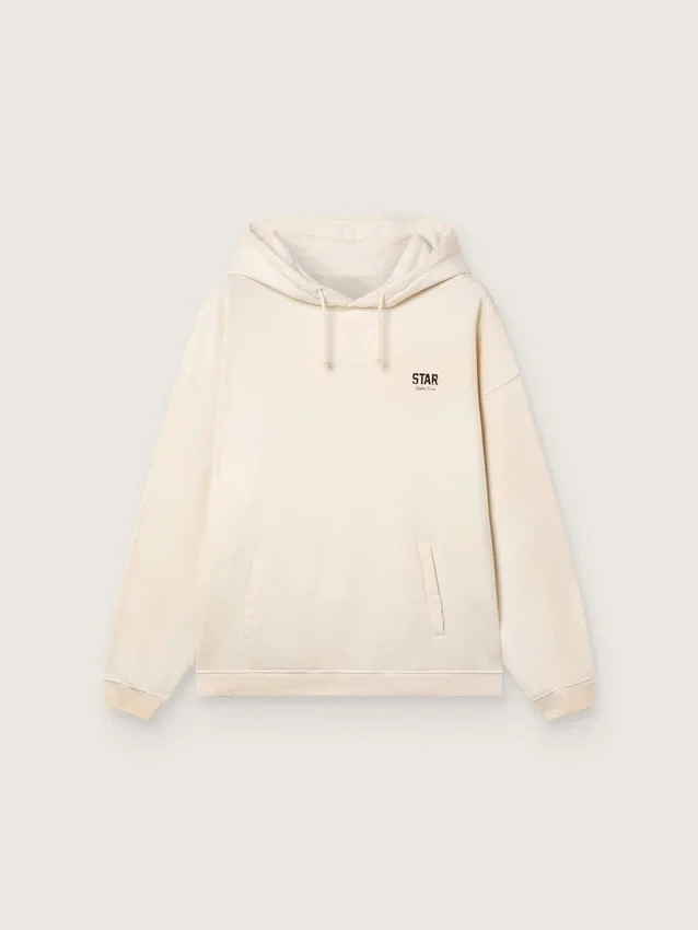 Star unisex hooded sweatshirt in white cotton with logo print