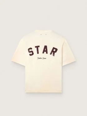 Star unisex T-shirt in white cotton with all-over gradient crystals and print on the back