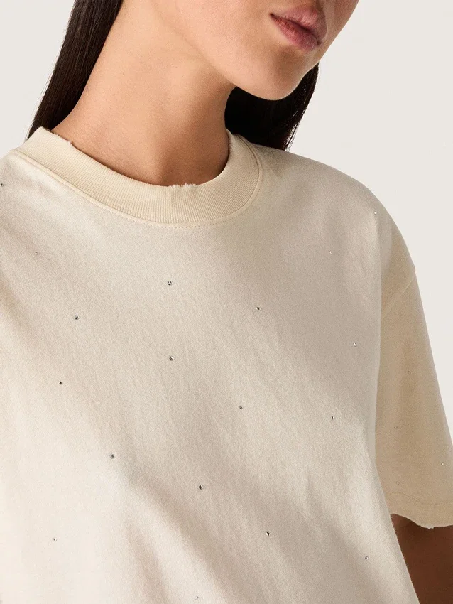 Star unisex T-shirt in white cotton with all-over gradient crystals and print on the back
