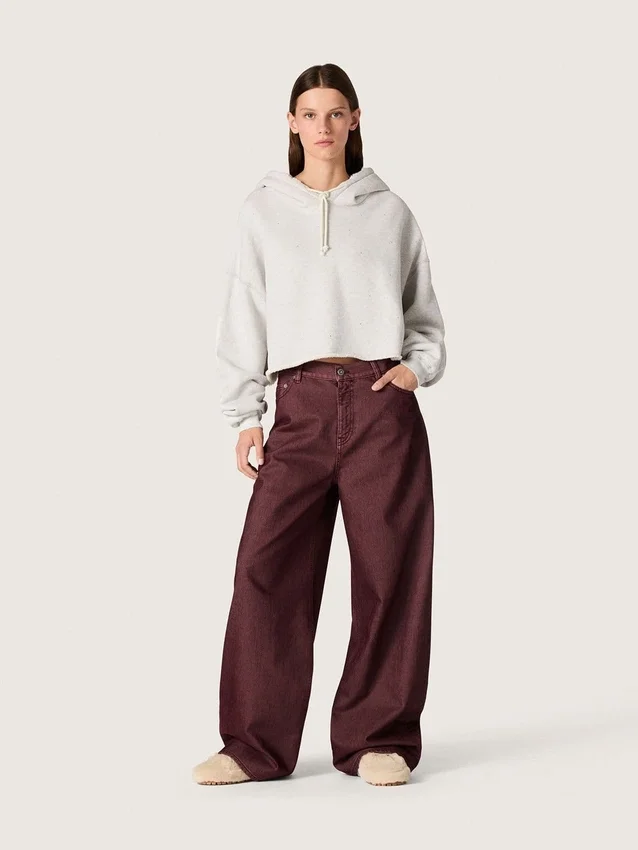 Star women’s cropped hooded sweatshirt in gray melange cotton